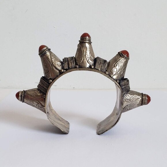 Tribal Ethnic CARNELIAN CUFF Bracelet Rustic Metal Natural Stone - Picture 5 of 14